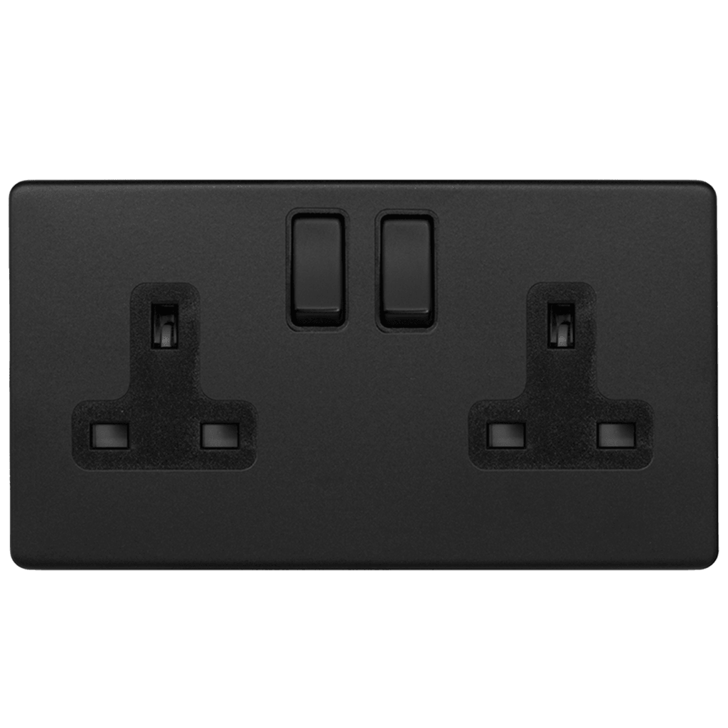 Matt Black 1 & 2 Gang Double Pole Socket with Black Insert Single 13A - Bilden Home & Hardware Market